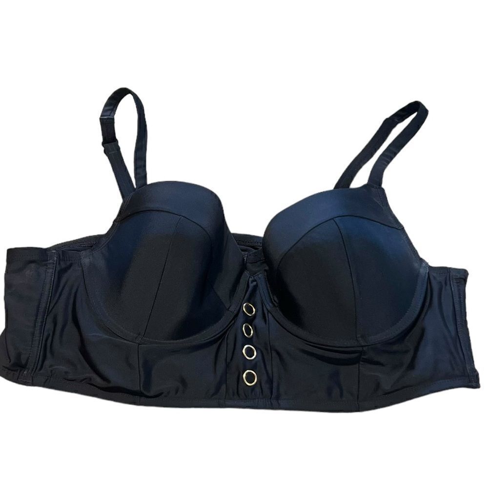 SWIM BY Cacique Underwire Balconette Black Bikini Top Sz 40C